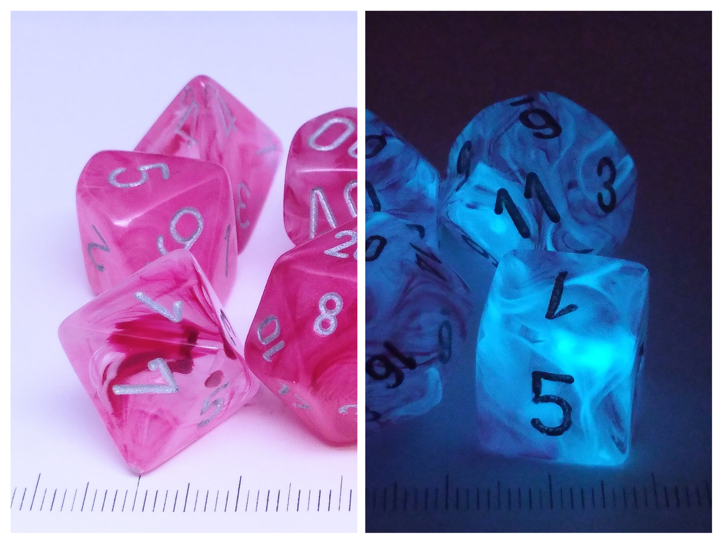 Set 7 Polydice, Ghostly Glow pink w/silver