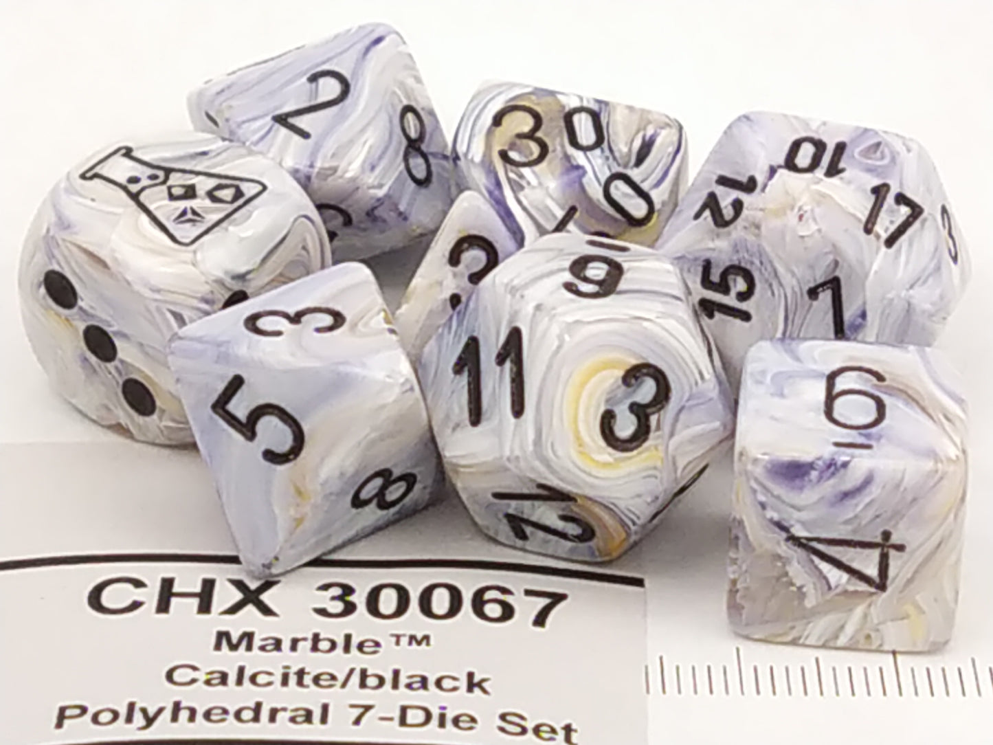 Lab polydice set, Marble Calcite w/black