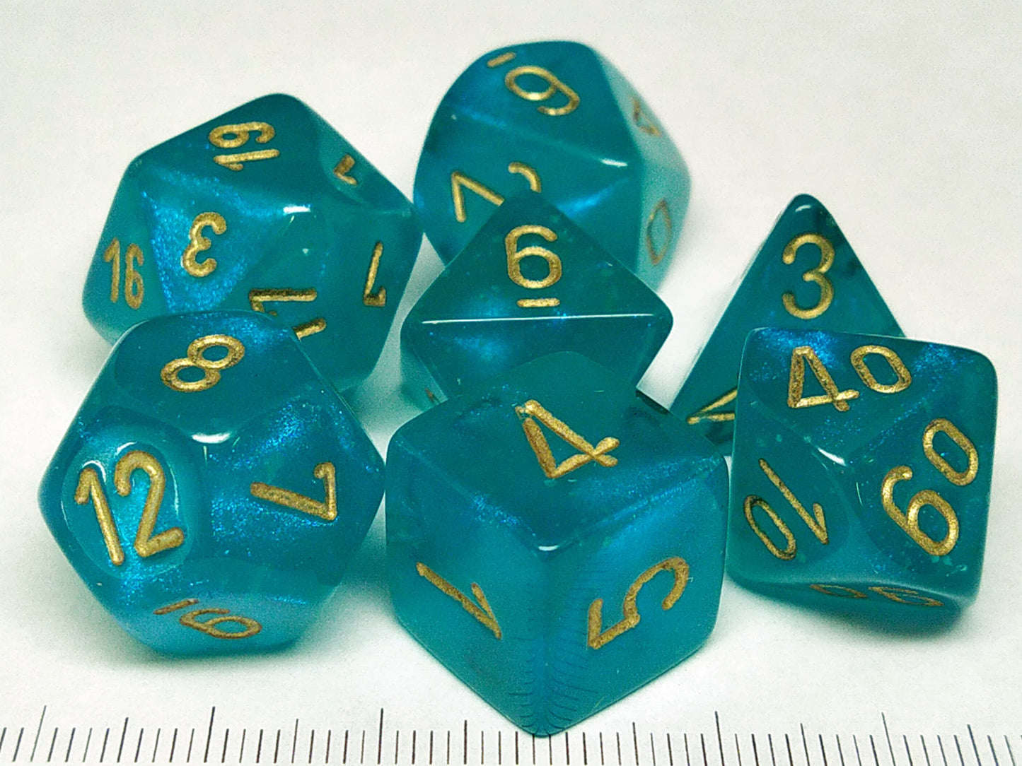 Borealis Luminary polydice set - Teal w/gold