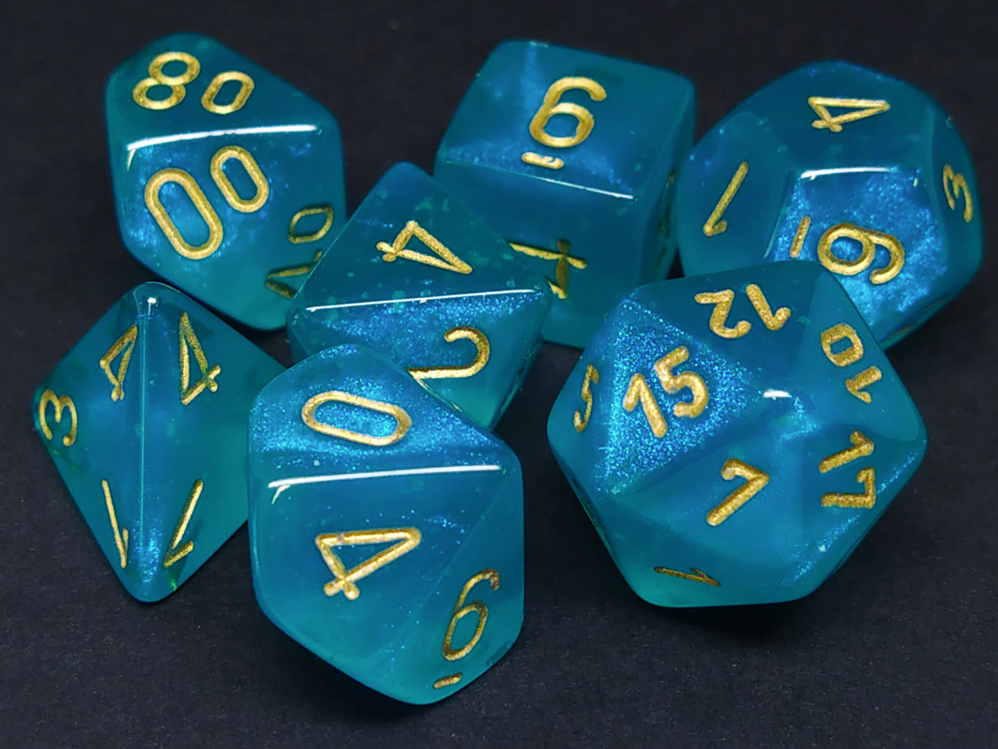 Borealis Luminary polydice set - Teal w/gold