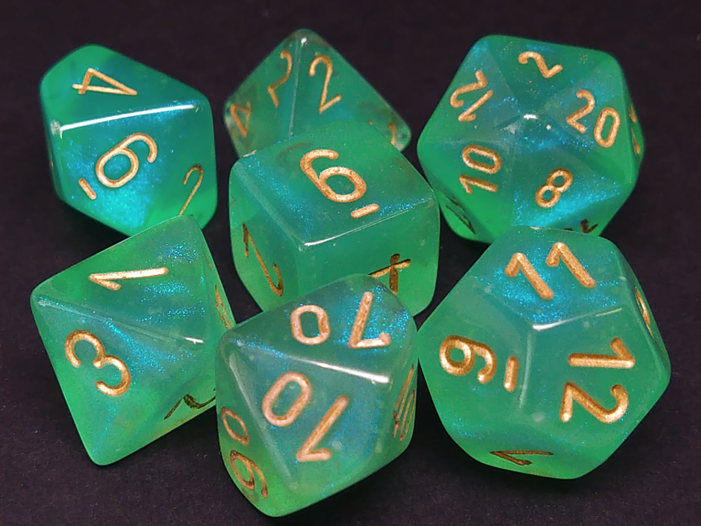Borealis Luminary polydice set - Light Green w/gold