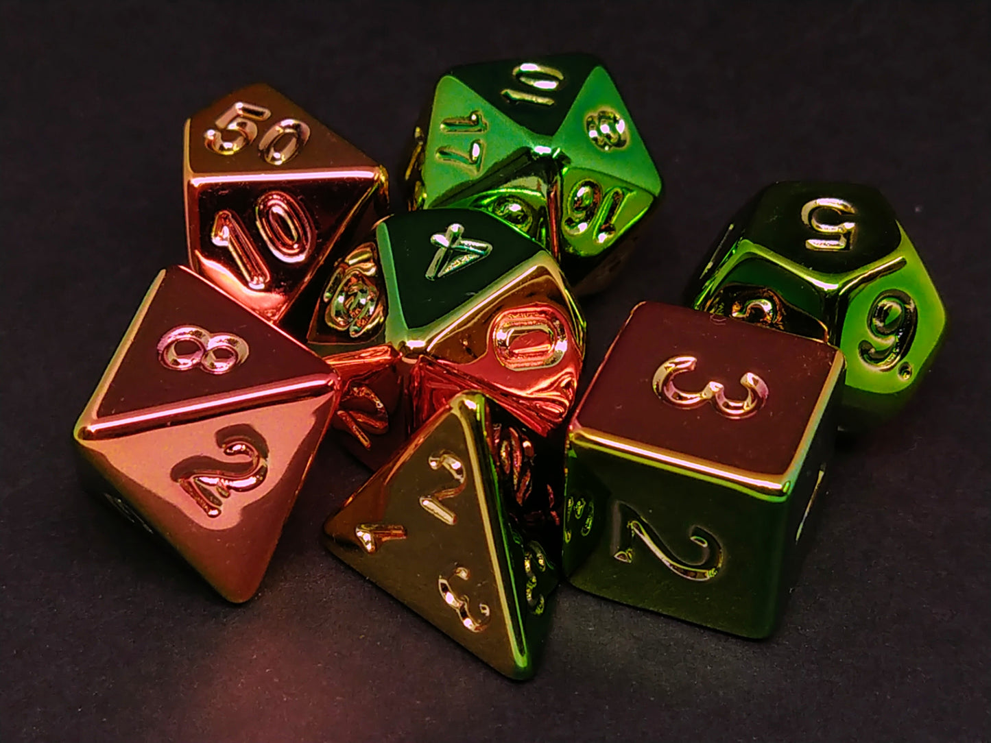 Metallic Plated polydice set - Orange & Green
