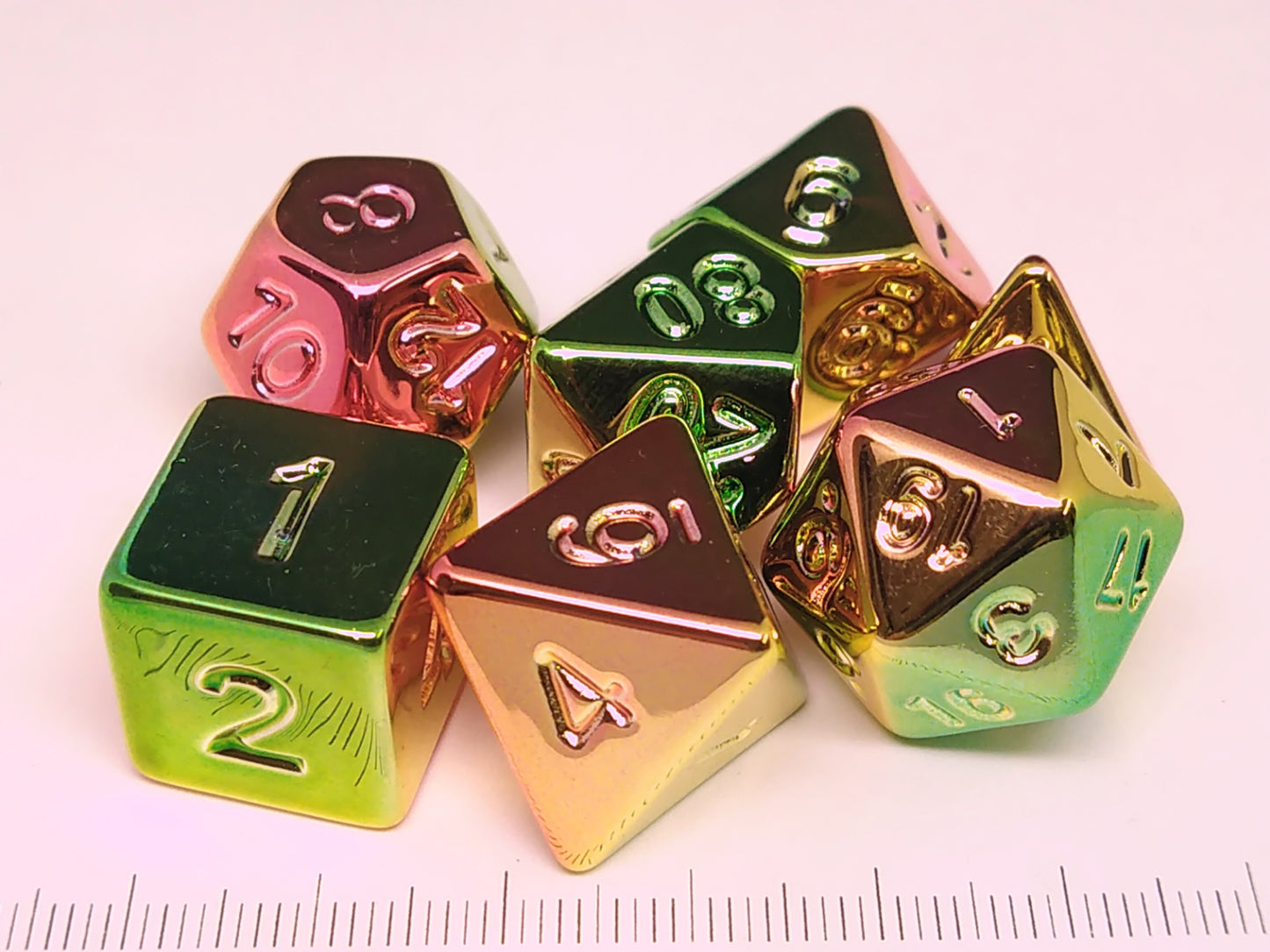 Metallic Plated polydice set - Orange & Green