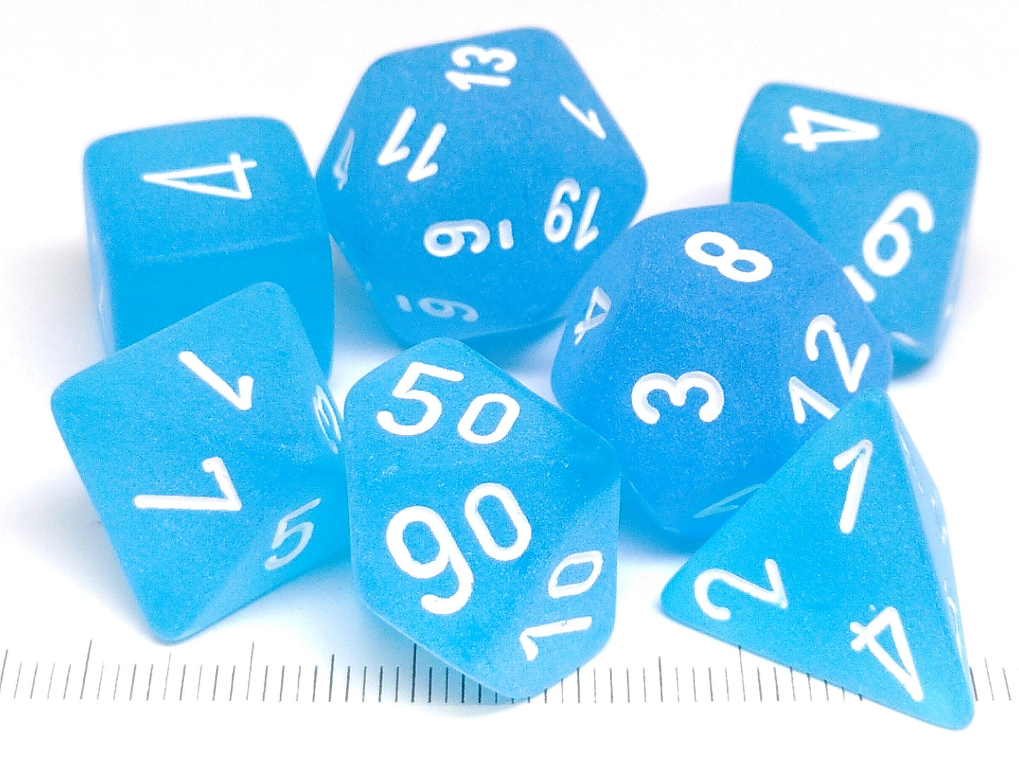 Set 7 polydice, Frosted Caribbean blue w/white
