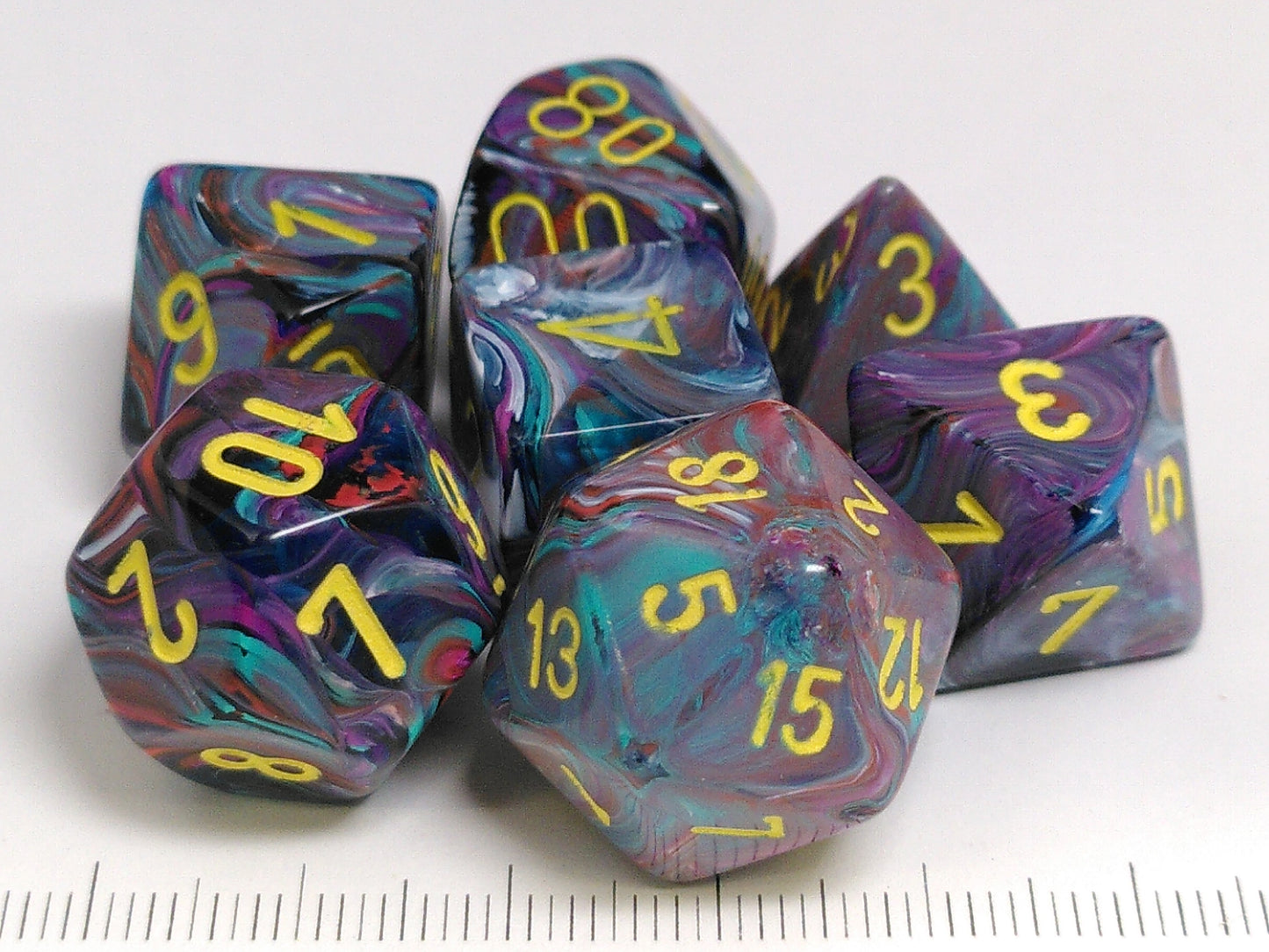 Set 7 polydice, Festive Mosaic w/yellow