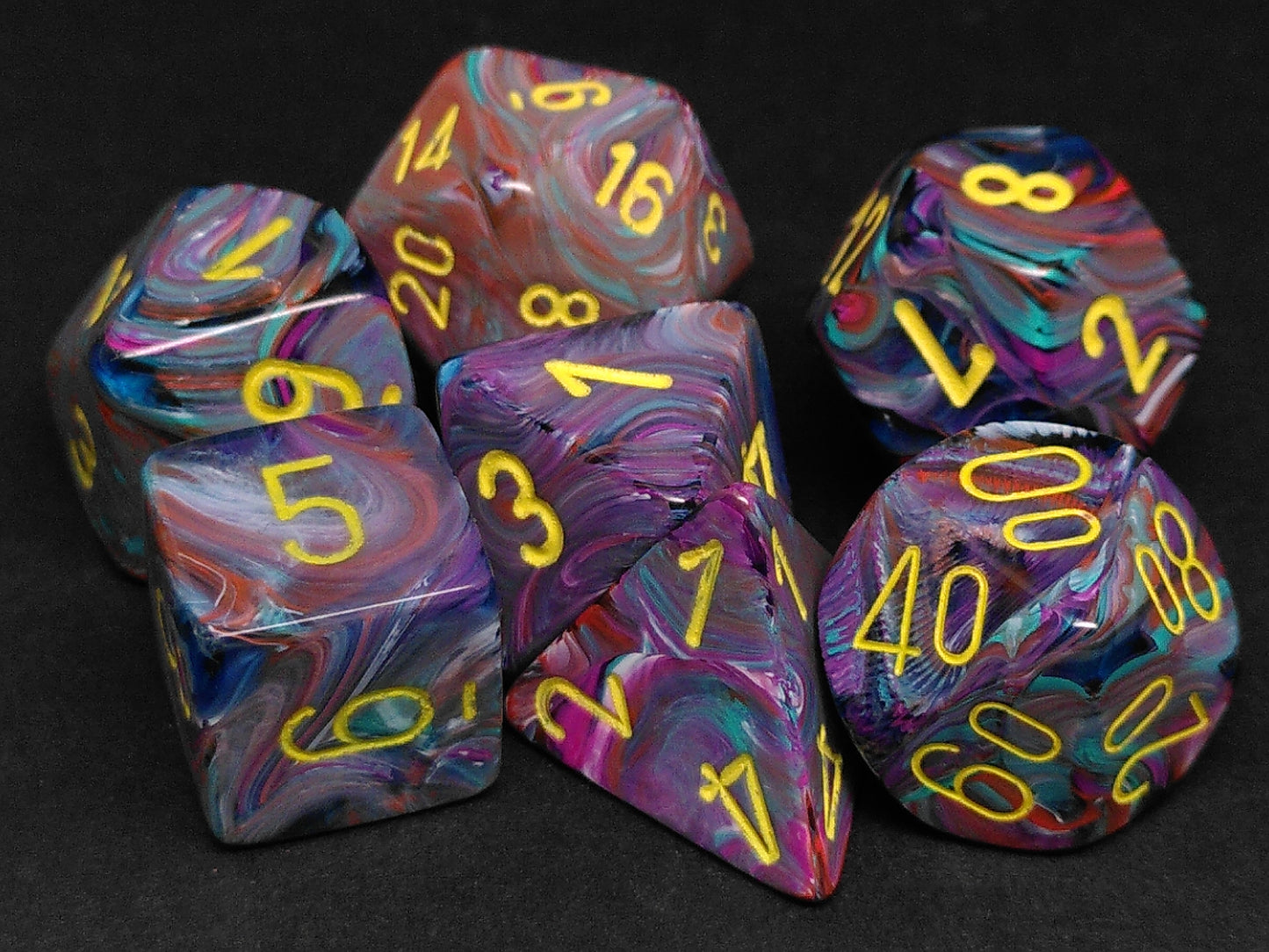 Set 7 polydice, Festive Mosaic w/yellow