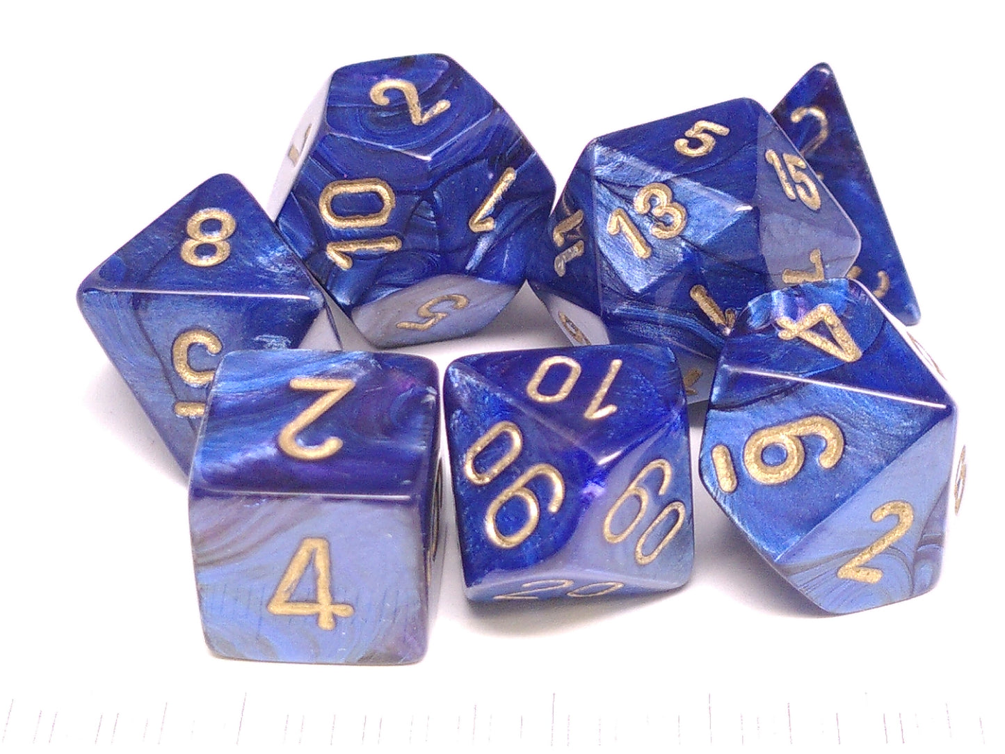 Set 7 polydice, Scarab Royal Blue w/gold