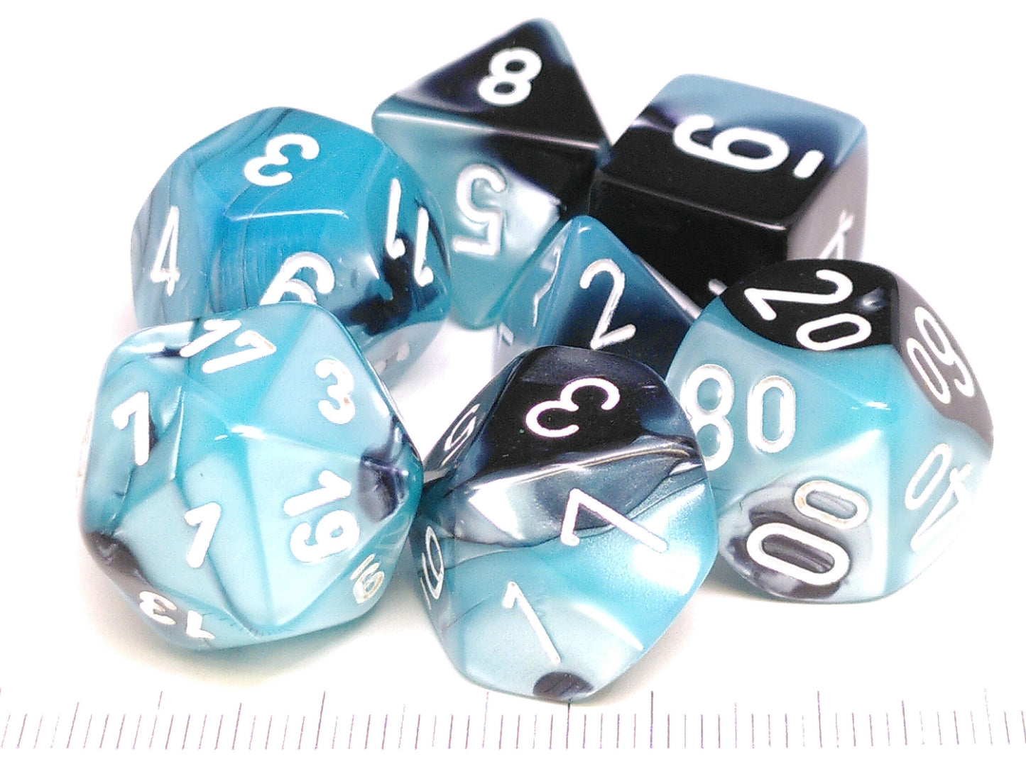 Set 7 polydice, Gemini black-Shell w/white