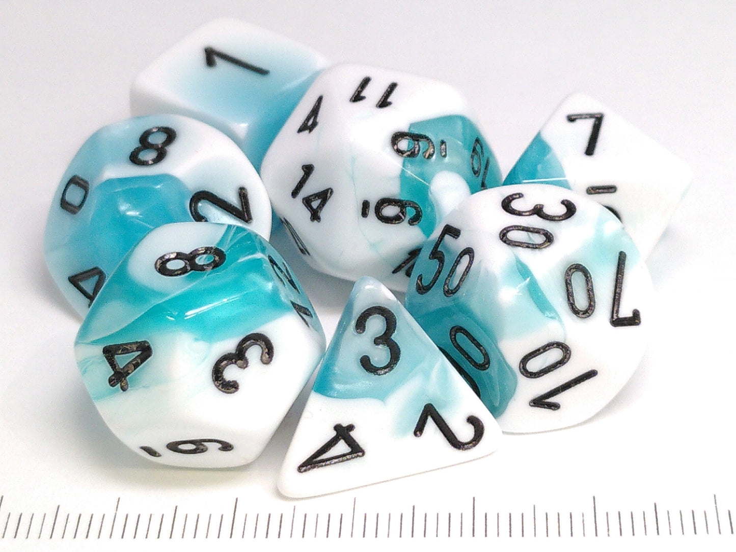 Set 7 polydice, Gemini Teal-White w/black