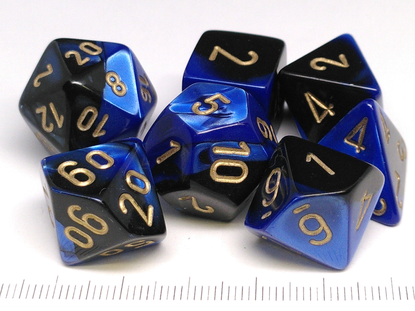 Set 7 polydice, Gemini black-blue w/gold