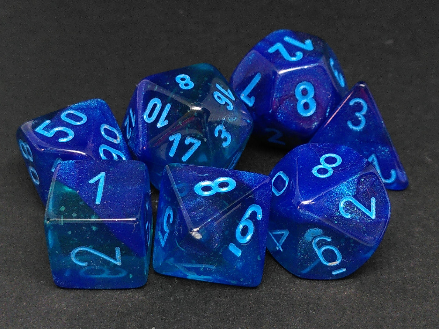 Set 7 polydice, Gemini Luminary Blue-Blue w/light blue