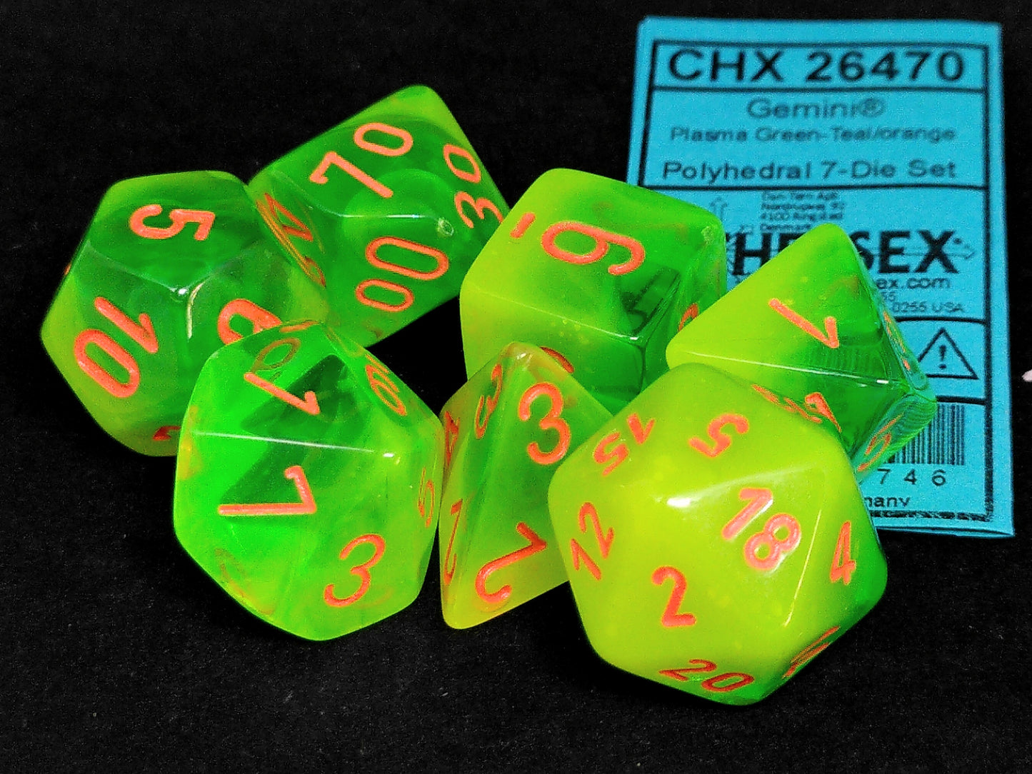 Gemini Plasma Green-Teal w/orange polydice set