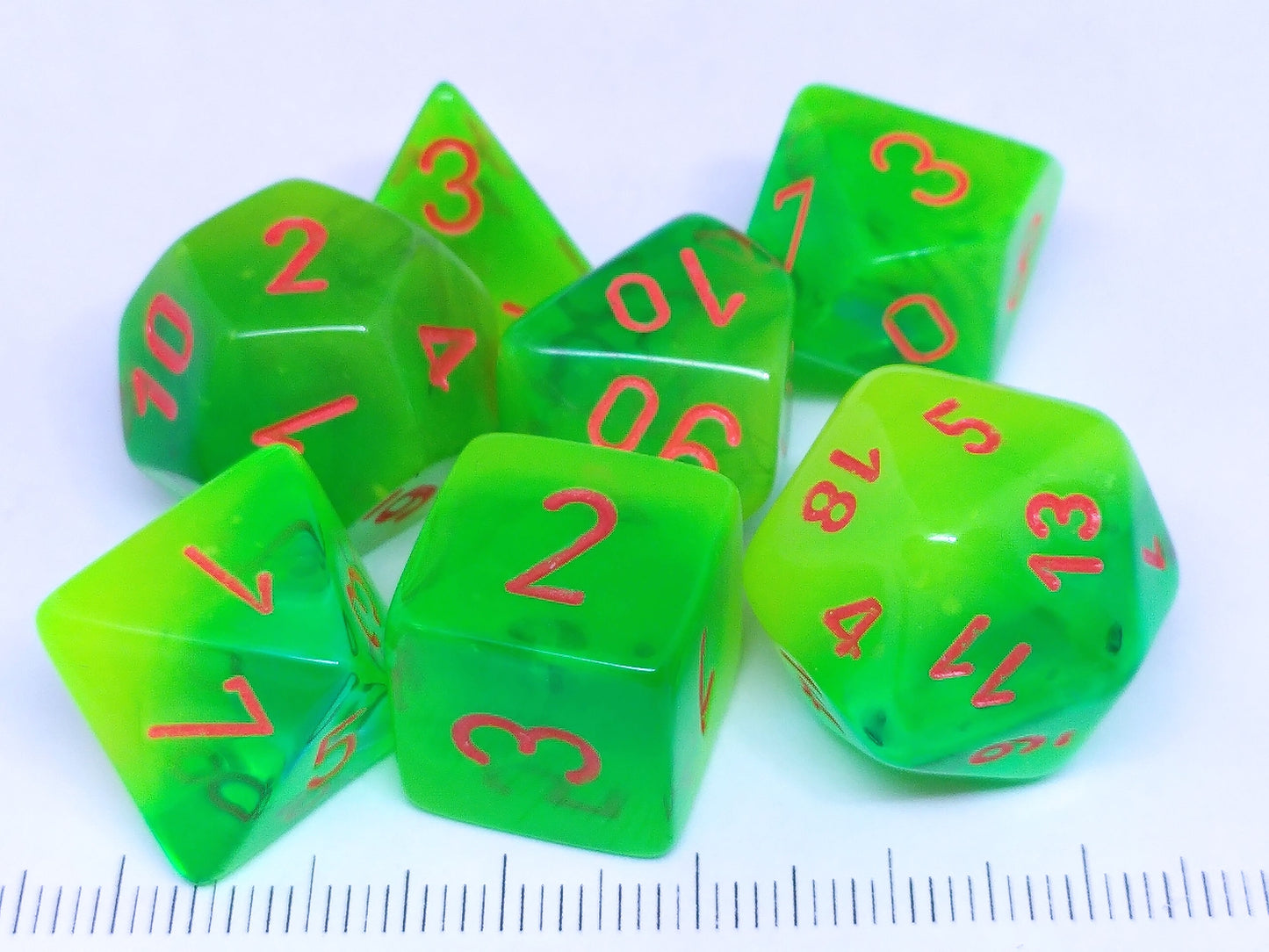 Gemini Plasma Green-Teal w/orange polydice set