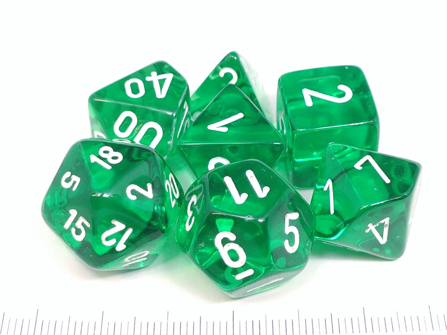 Chessex Translucent Green w/white polydice set