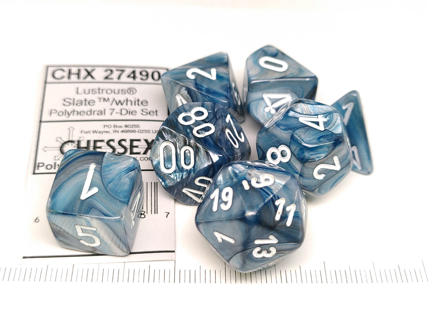 Set 7 polydice, Lustrous Slate w/white