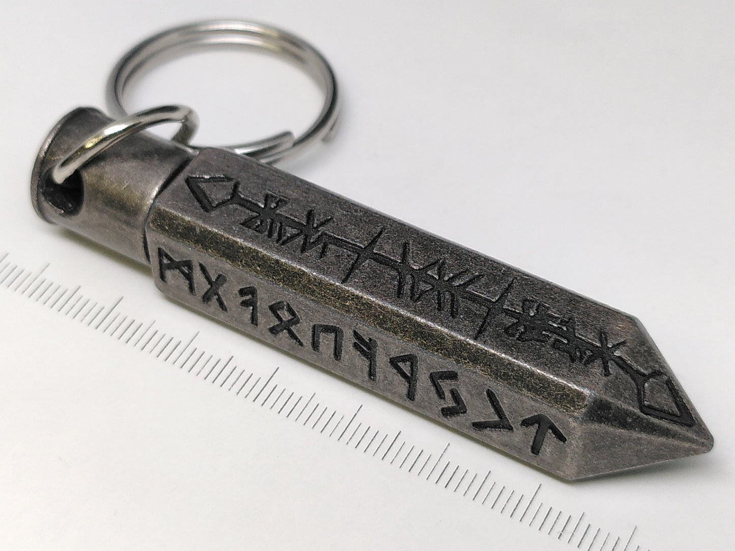 Runic Shard keychain, with mini metal dice