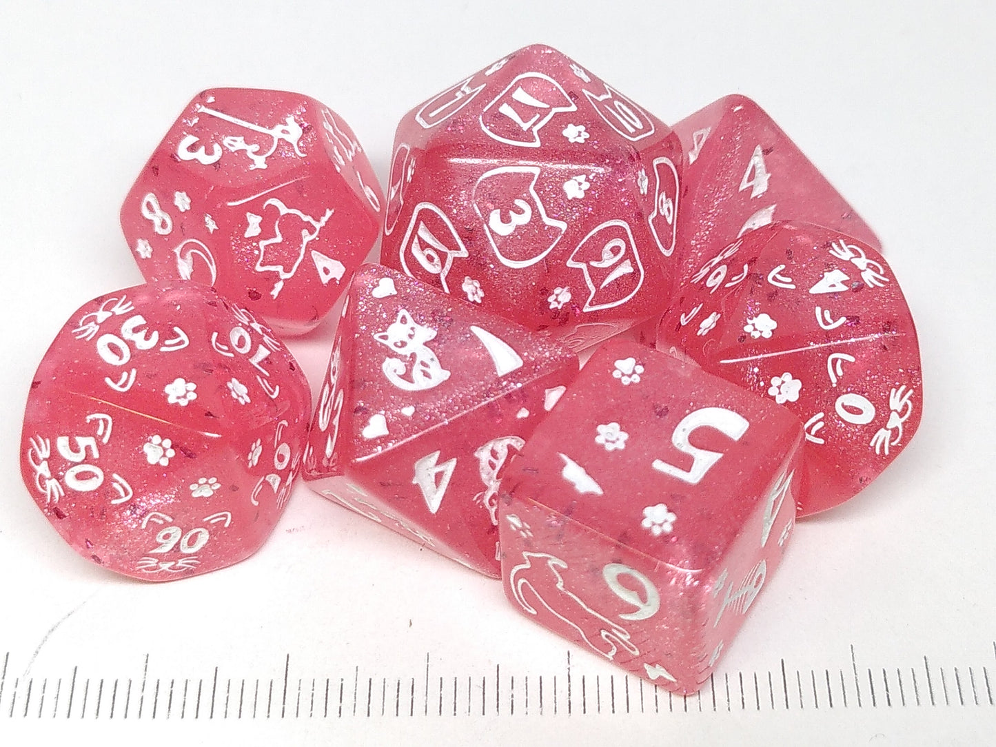 Cats polydice set - glittering pink