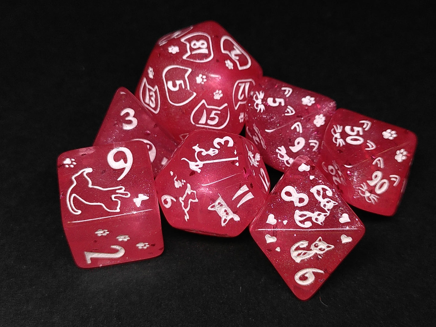 Cats polydice set - glittering pink
