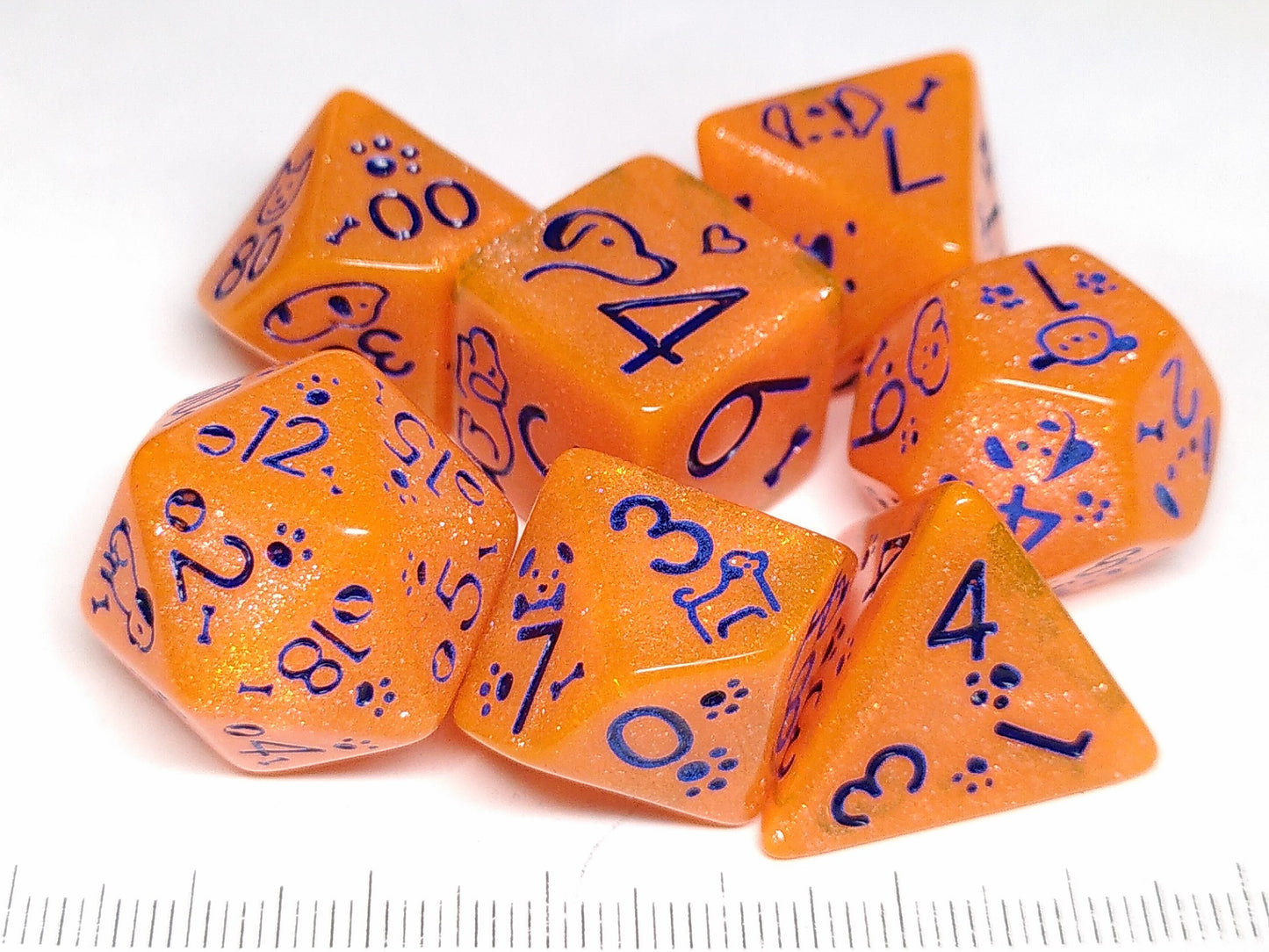 Puppy polydice set - Sparkling orange with blue