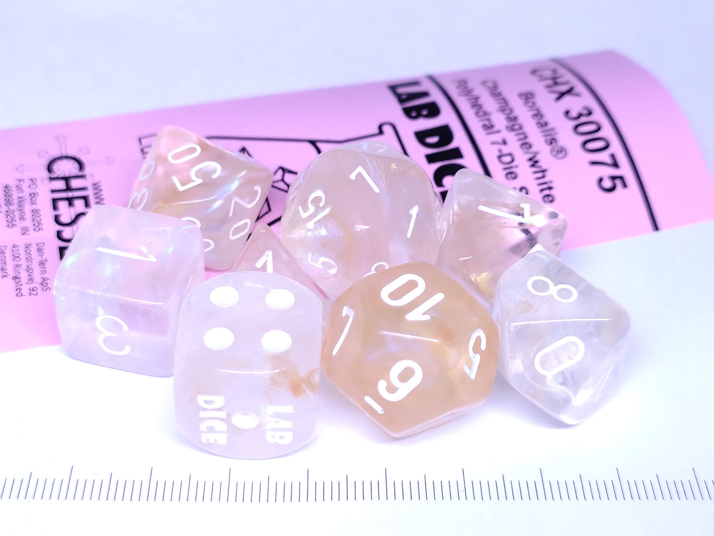 Lab polydice set - Borealis Champagne w/white