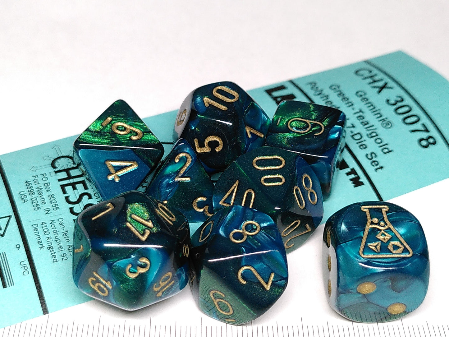 Lab polydice set - Gemini Green-Teal w/gold