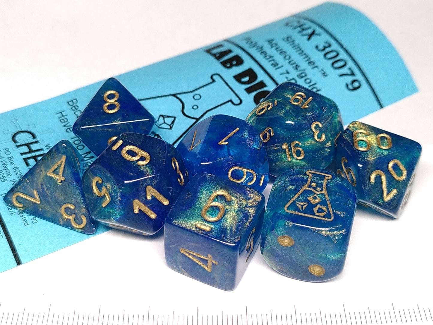 Lab polydice set - Shimmer Aqueous w/gold