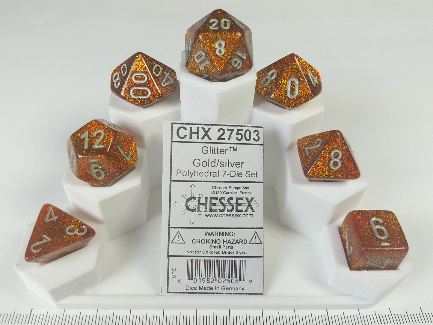 Set 7 Polydice, Glitter Gold w/silver