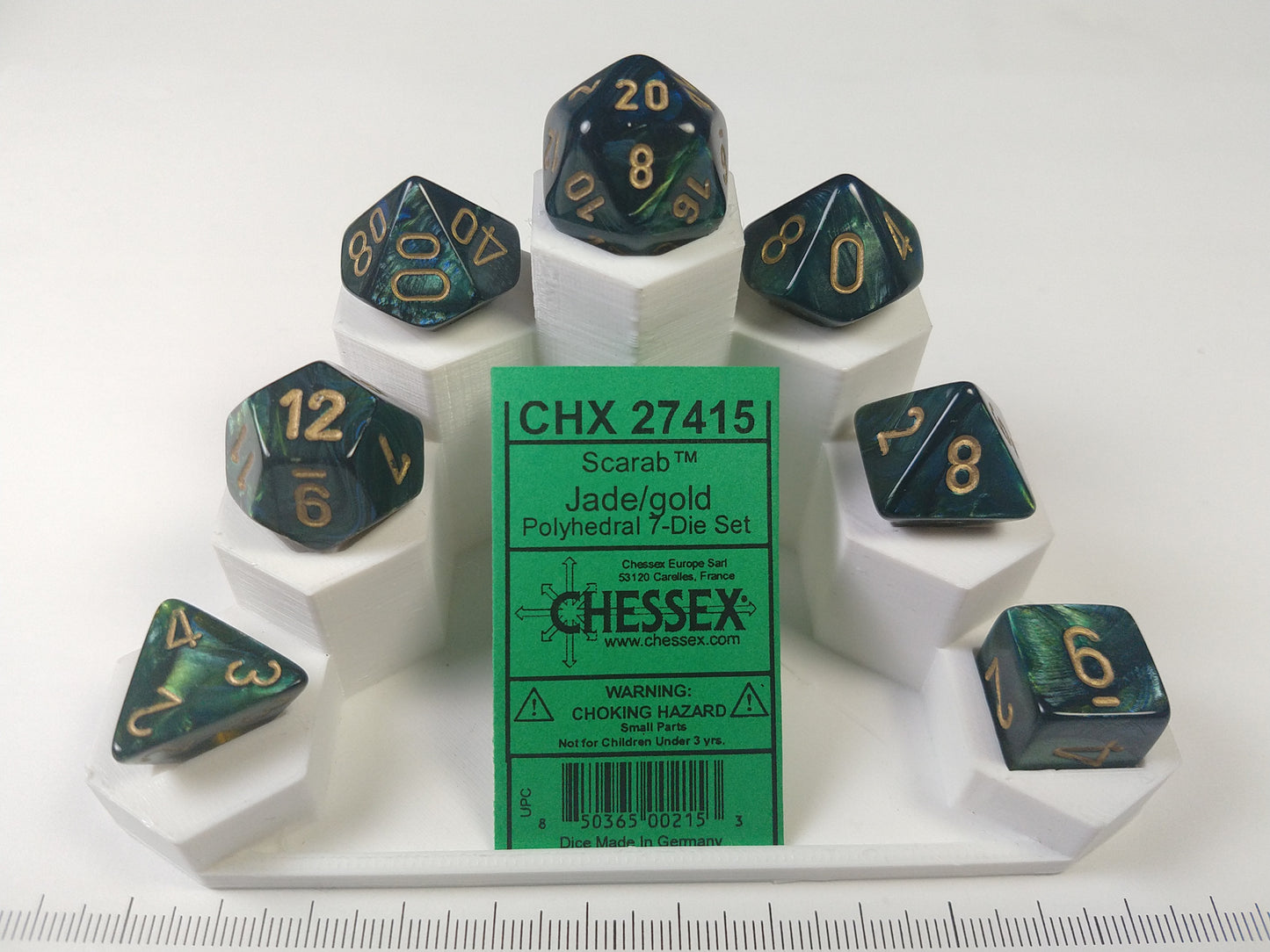 Set 7 polydice, Scarab Jade w/gold