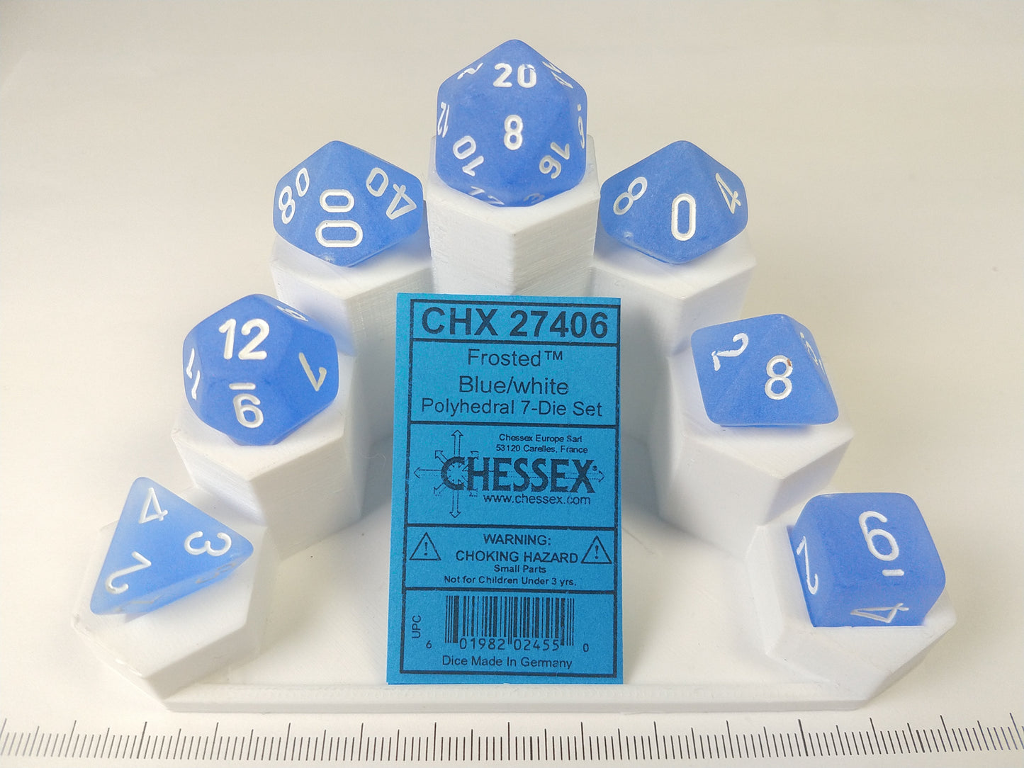 Set 7 polydice, Frosted blue w/white