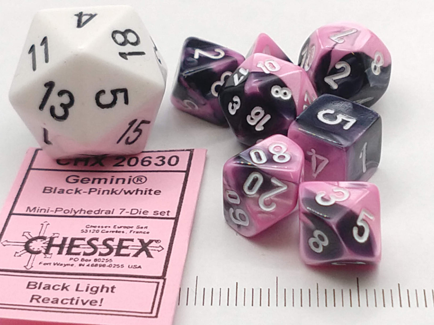 Mini Polydice set - Gemini Black-Pink w/white