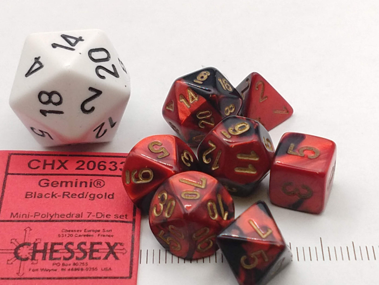 Mini Polydice set - Gemini Black-Red w/gold