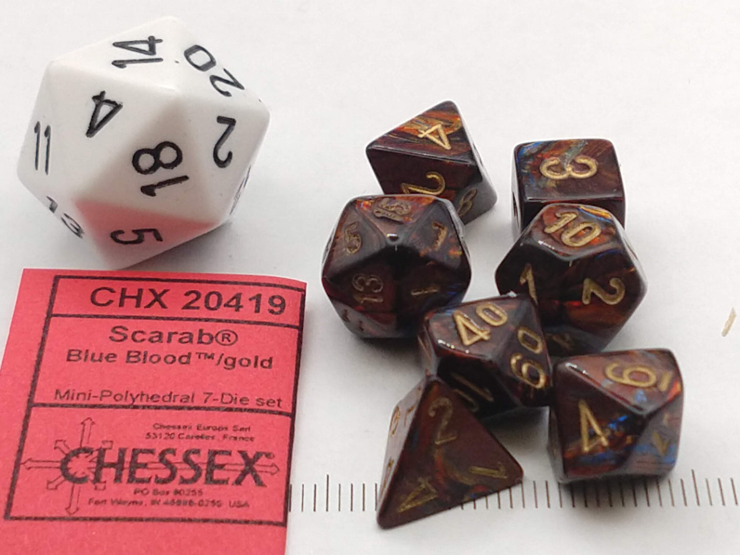 Mini polydice set - Scarab Blue Blood w/gold