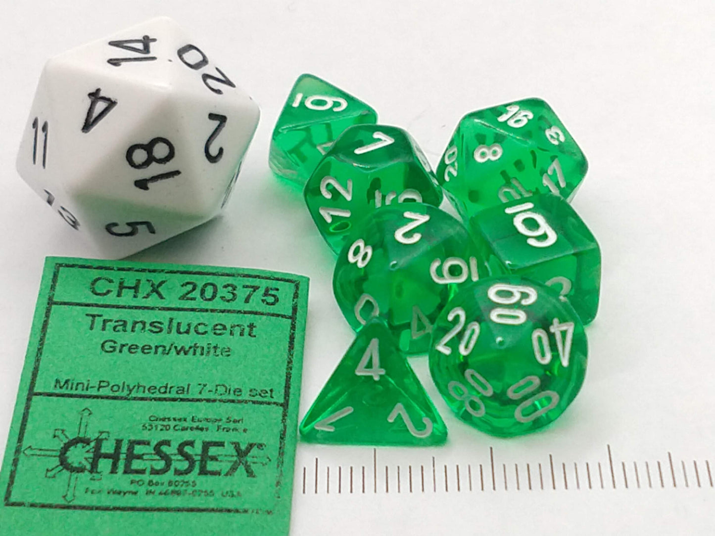 Mini polydice set - Translucent Green w/white