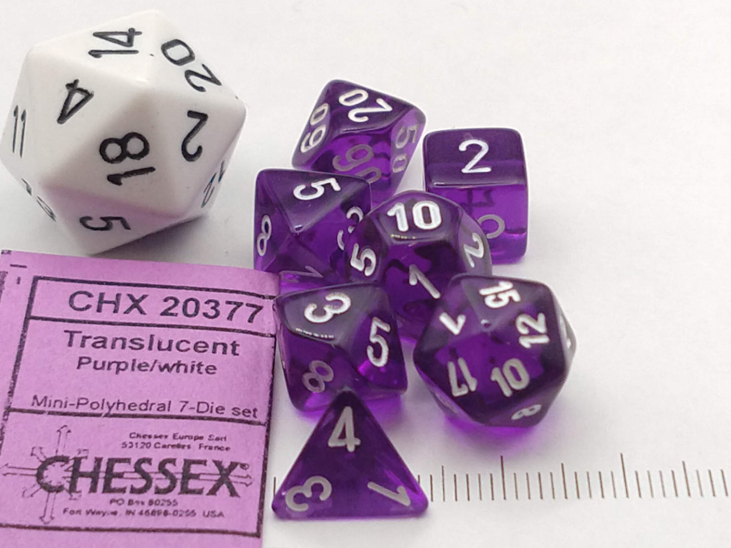 Mini polydice set - Translucent Purple w/white