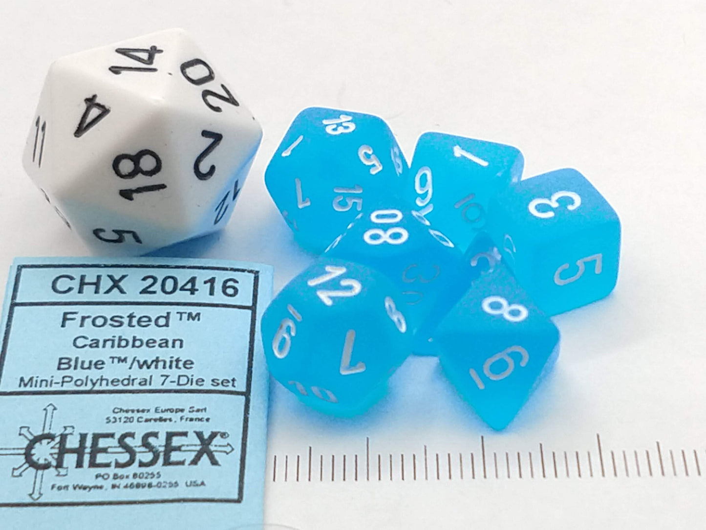Mini polydice set - Frosted Caribbean Blue w/white