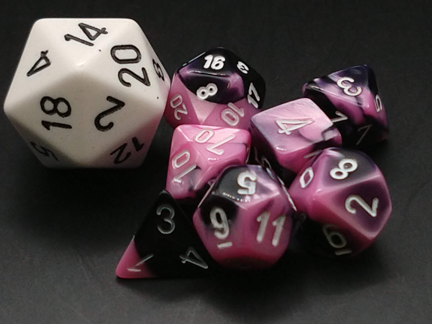 Mini Polydice set - Gemini Black-Pink w/white