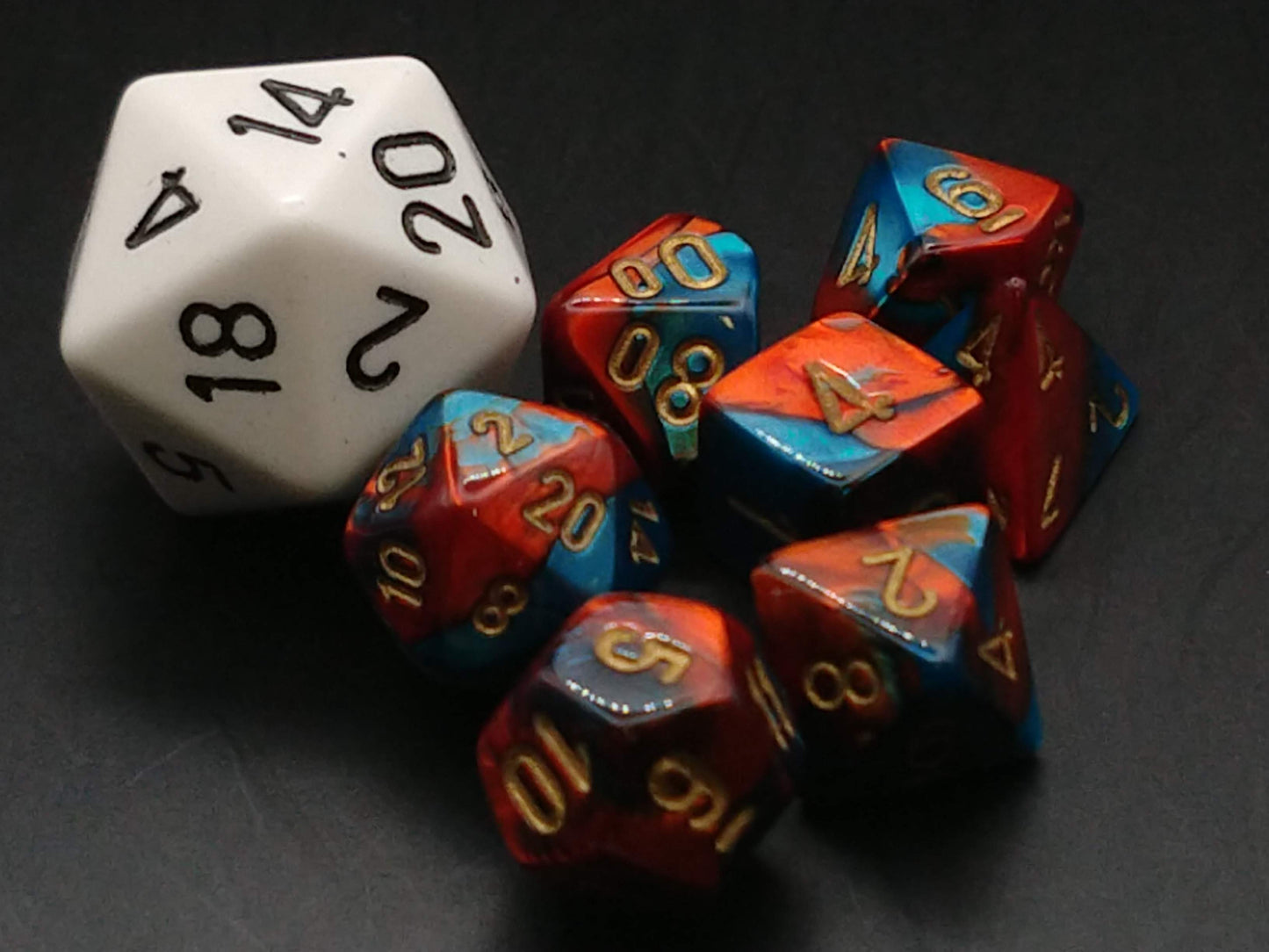 Mini Polydice set - Gemini Red-Teal w/gold