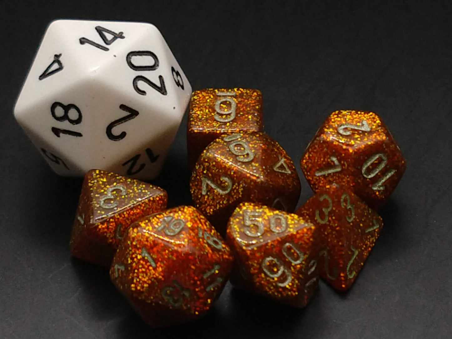 Mini polydice set - Glitter Gold w/silver