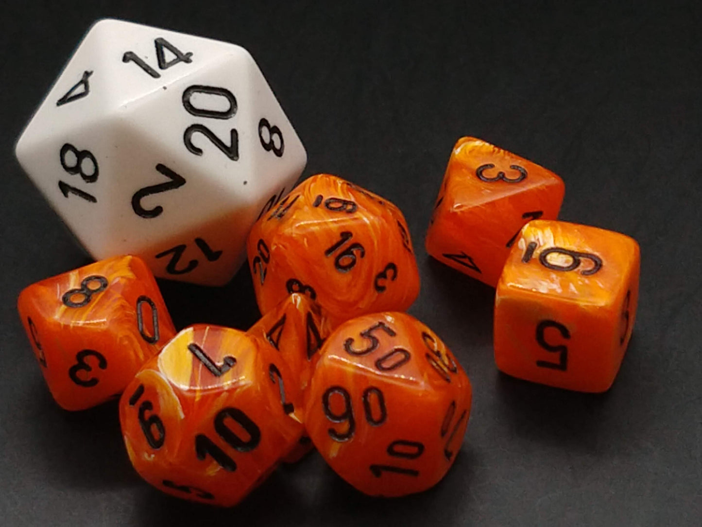 Mini polydice set - Vortex Orange w/black