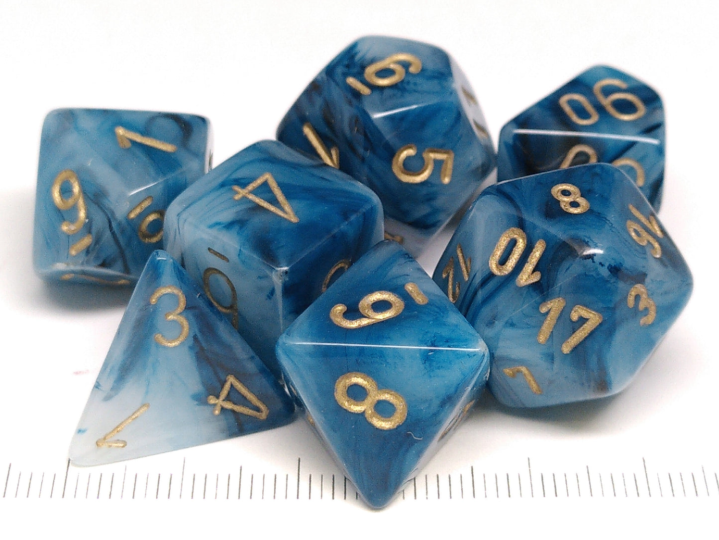 Set 7 polydice, Phantom teal w/gold