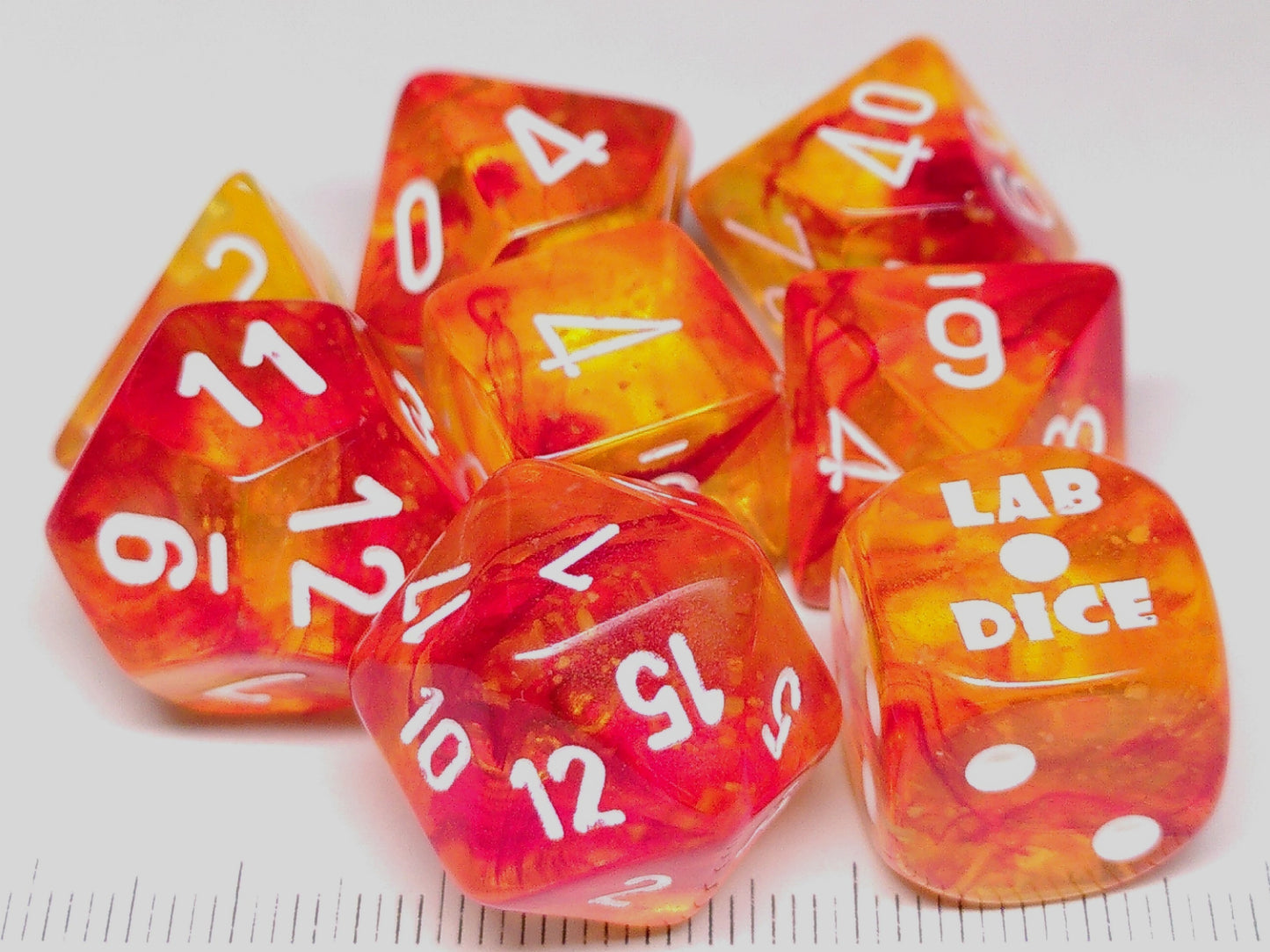 Lab polydice set, Nebula Luminary Molten w/white