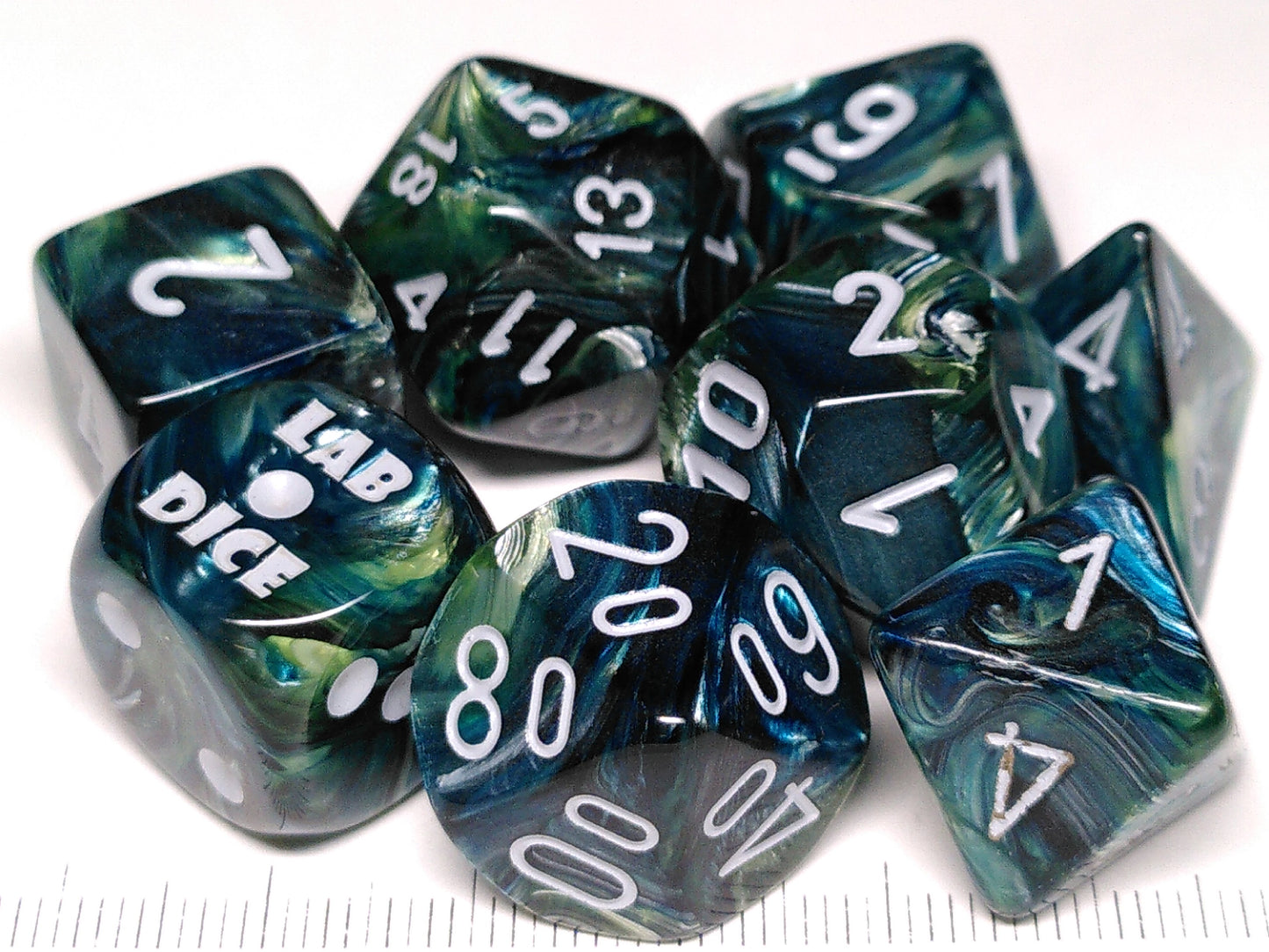 Lab polydice set, Lustrous Neptune w/grey