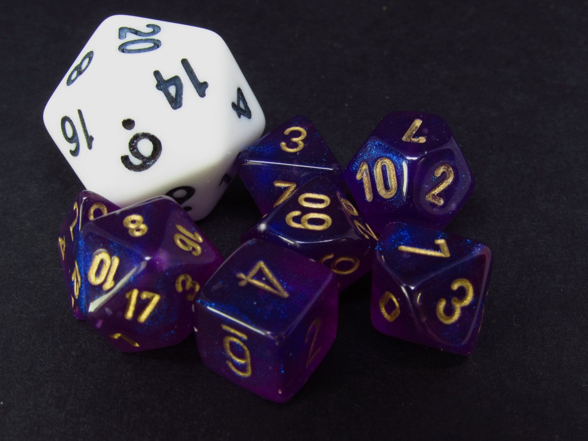 Mini polydice set - Borealis Luminary, Royal Purple w/gold