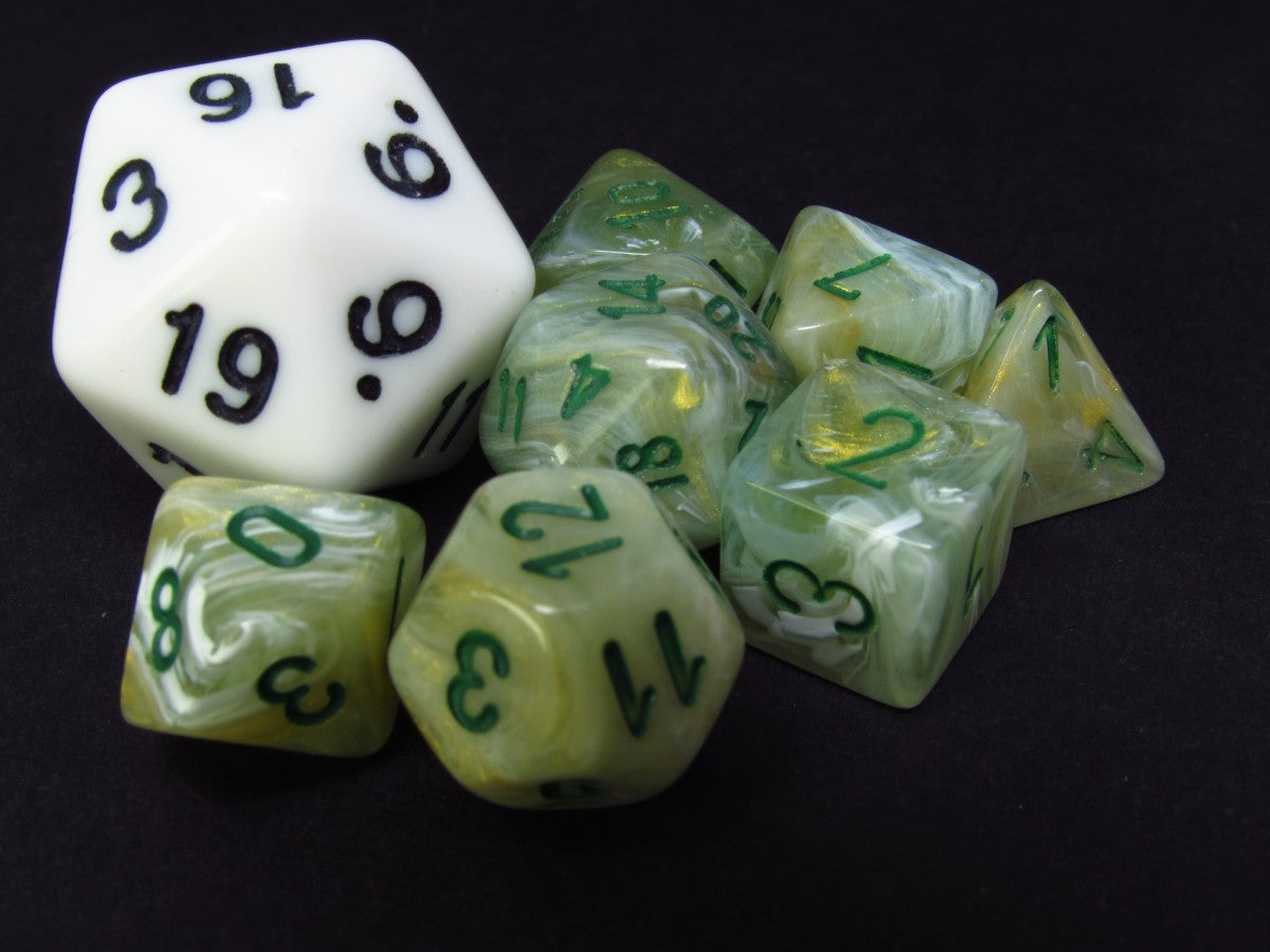 Mini polydice set - Marble Green w/dark green
