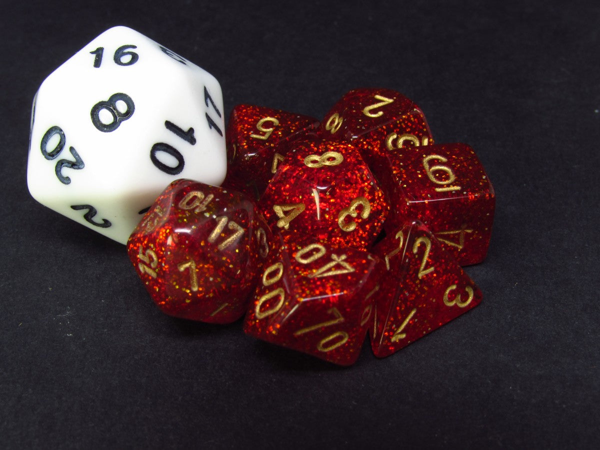 Mini polydice set - Glitter Ruby W/gold