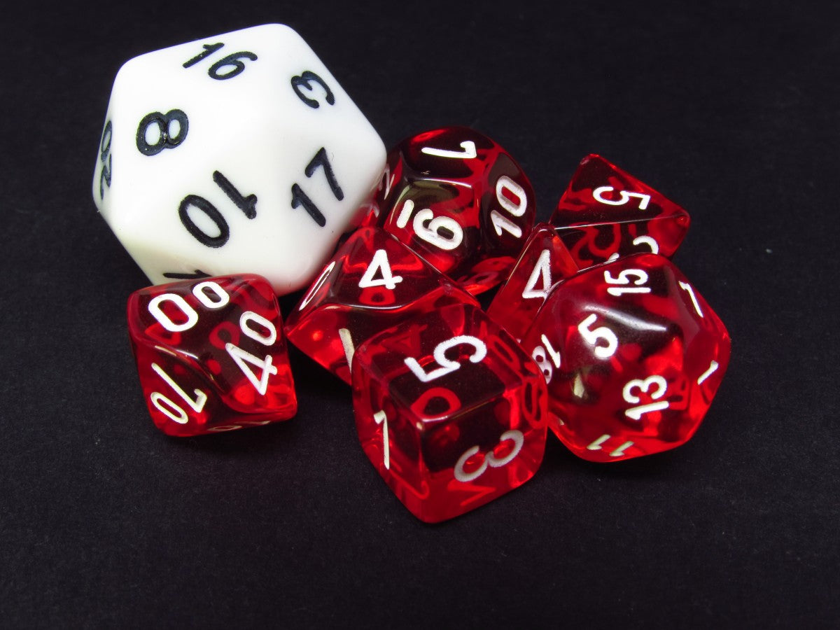 Mini polydice set - Translucent Red w/white