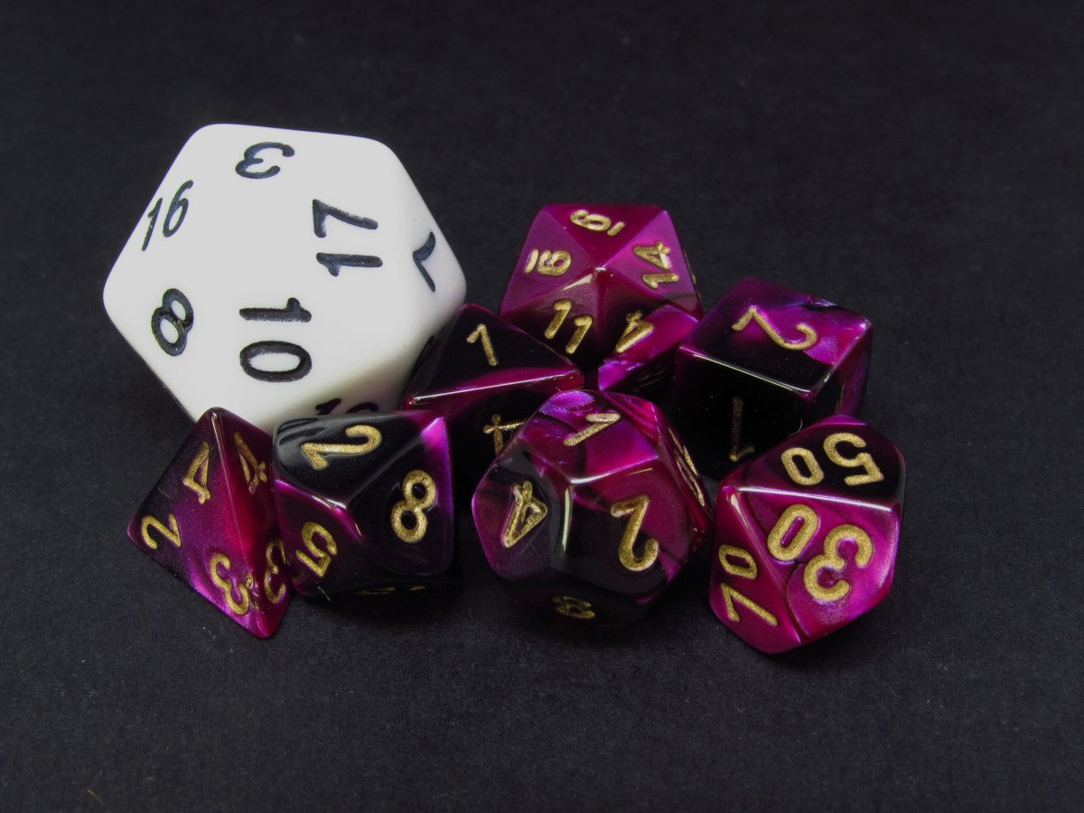 Mini Polydice set - Gemini Black-Purple w/gold