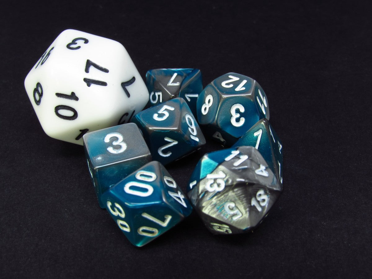Mini Polydice set - Gemini Steel-Teal w/white