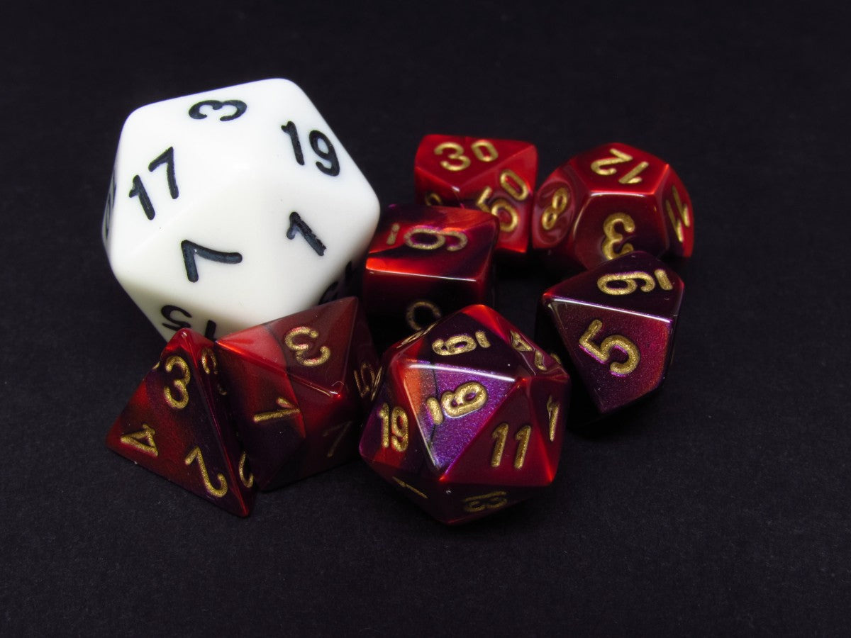 Mini Polydice set - Gemini Purple-Red w/gold