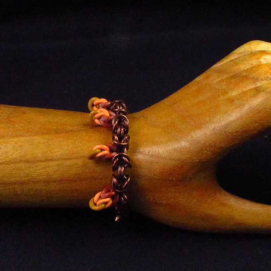 Armband - Byzantijns - Aluminium - Rubber - Bruin - Oranje - Rood